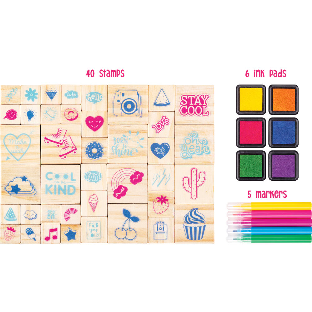 Learning Can Be Fun Wooden Patterned Stamp Set Good Vibes Brown