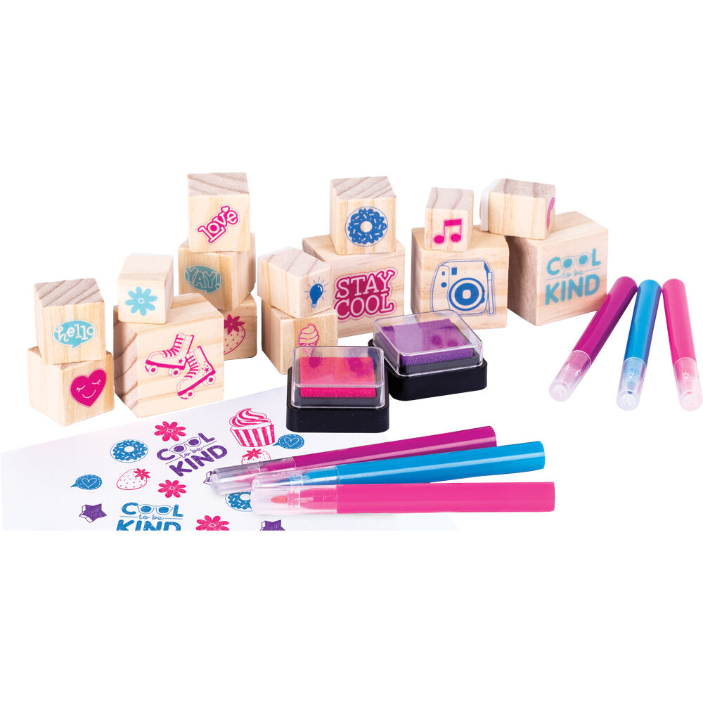Learning Can Be Fun Wooden Patterned Stamp Set Good Vibes Brown