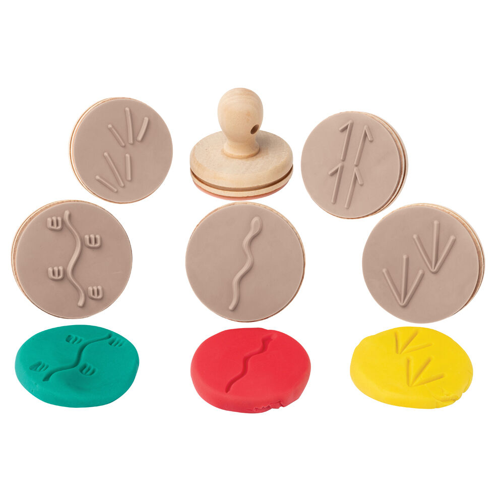 Educational Colours Wooden Dough Patterned Stamps - Indigenous Ani Track Brown