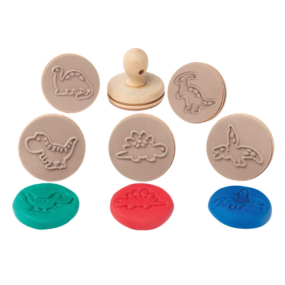 Educational Colours Wooden Dough Patterned Stamps - Dinosaurs Brown