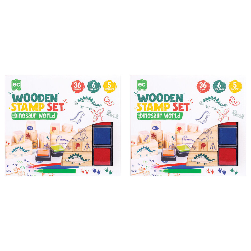 2PK Learning Can Be Fun Wooden Patterned Stamp Set Dinosaurs Brown