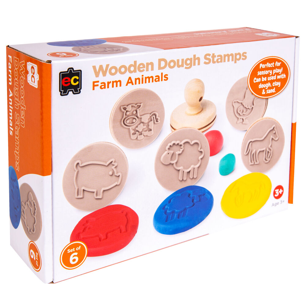 Educational Colours Wooden Dough Patterned Stamps - Farm Brown