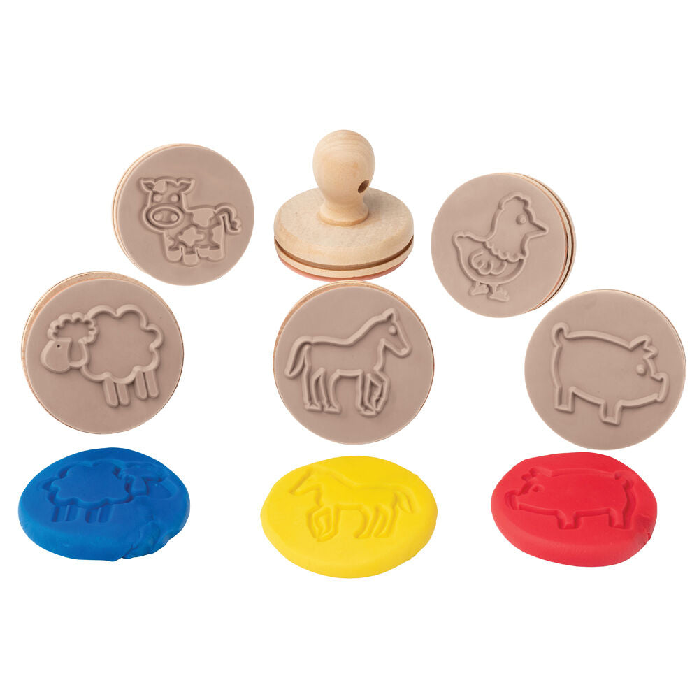 Educational Colours Wooden Dough Patterned Stamps - Farm Brown