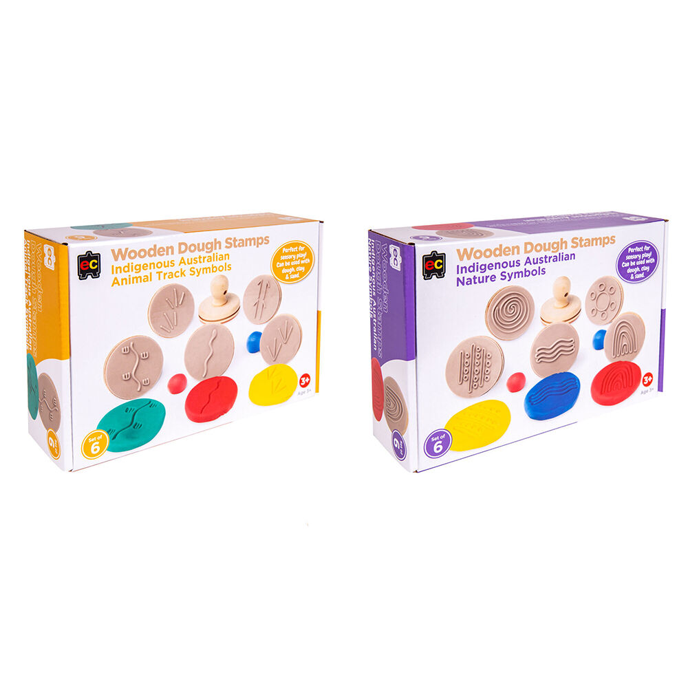 2pc Educational Colours Wooden Dough Stamps Indigenous Nature/Ani Track