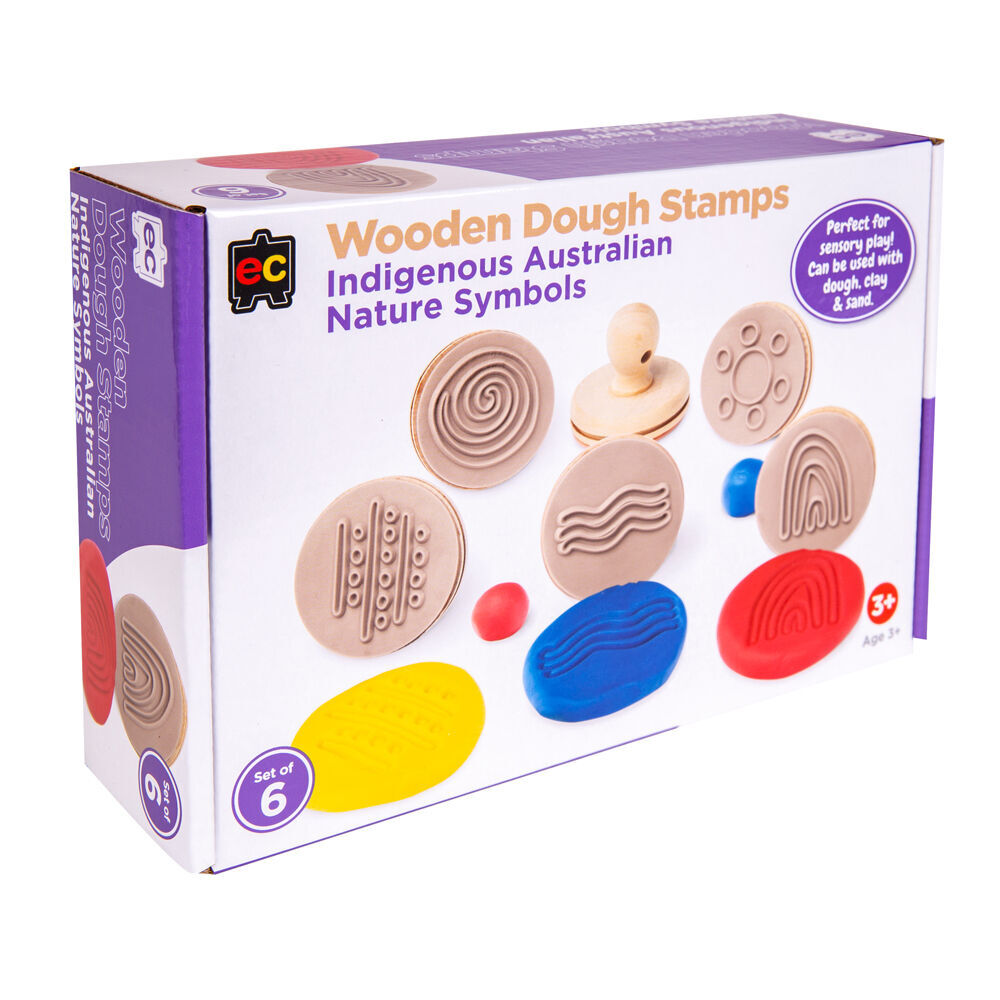 2pc Educational Colours Wooden Dough Stamps Indigenous Nature/Ani Track