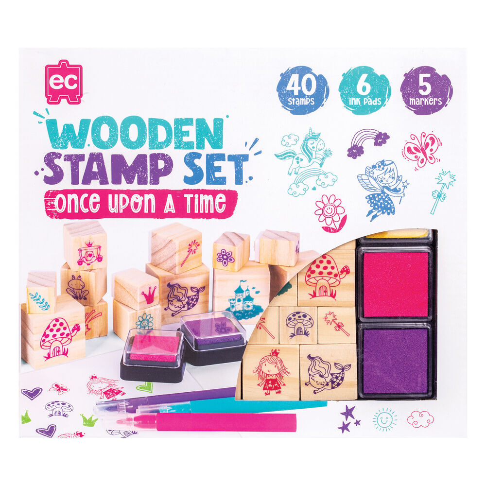 2PK Learning Can Be Fun Wooden Patterned Stamp Set Once Upon A Time Brown