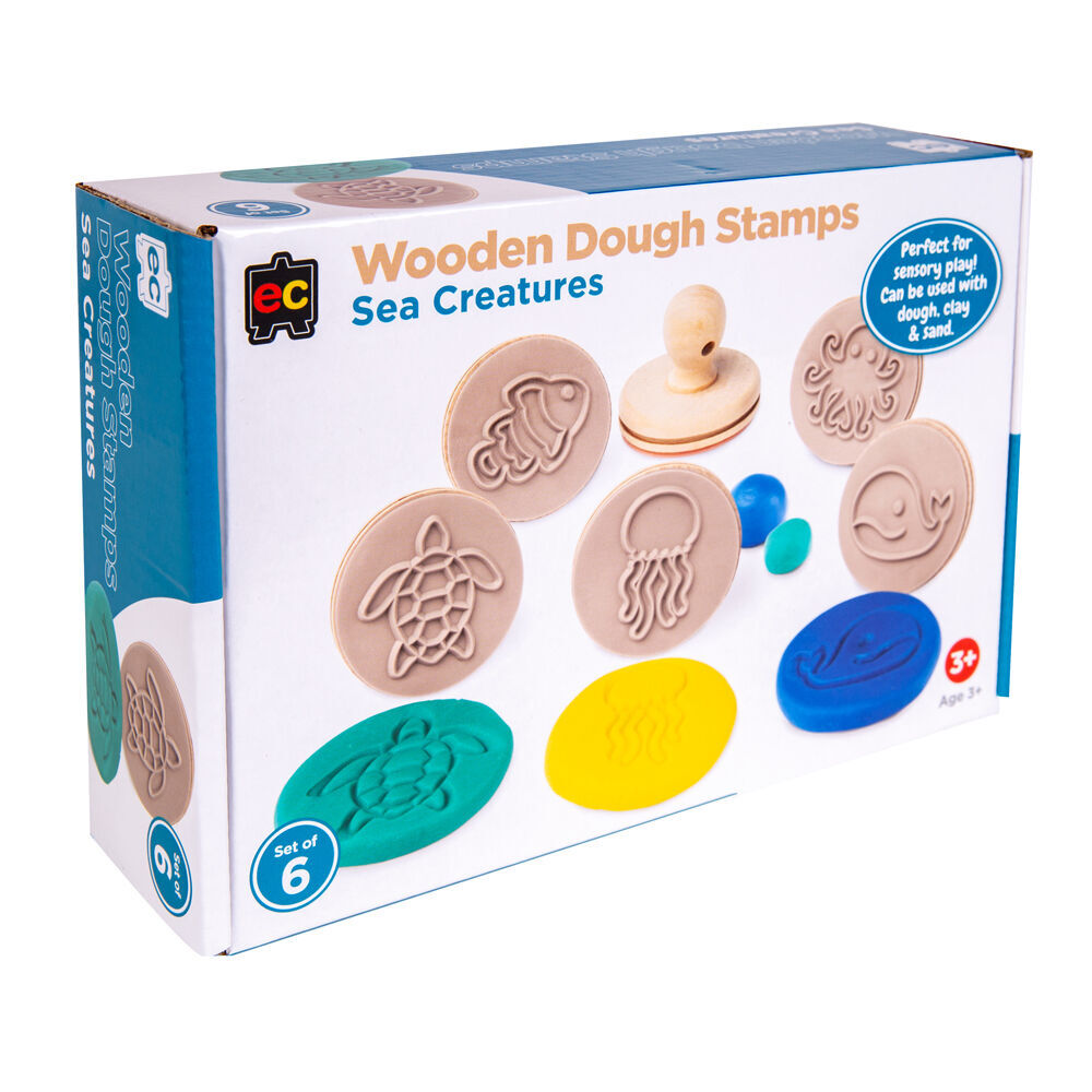 2pc Educational Colours Wooden Dough Stamps Set Sea Creatures/Farm