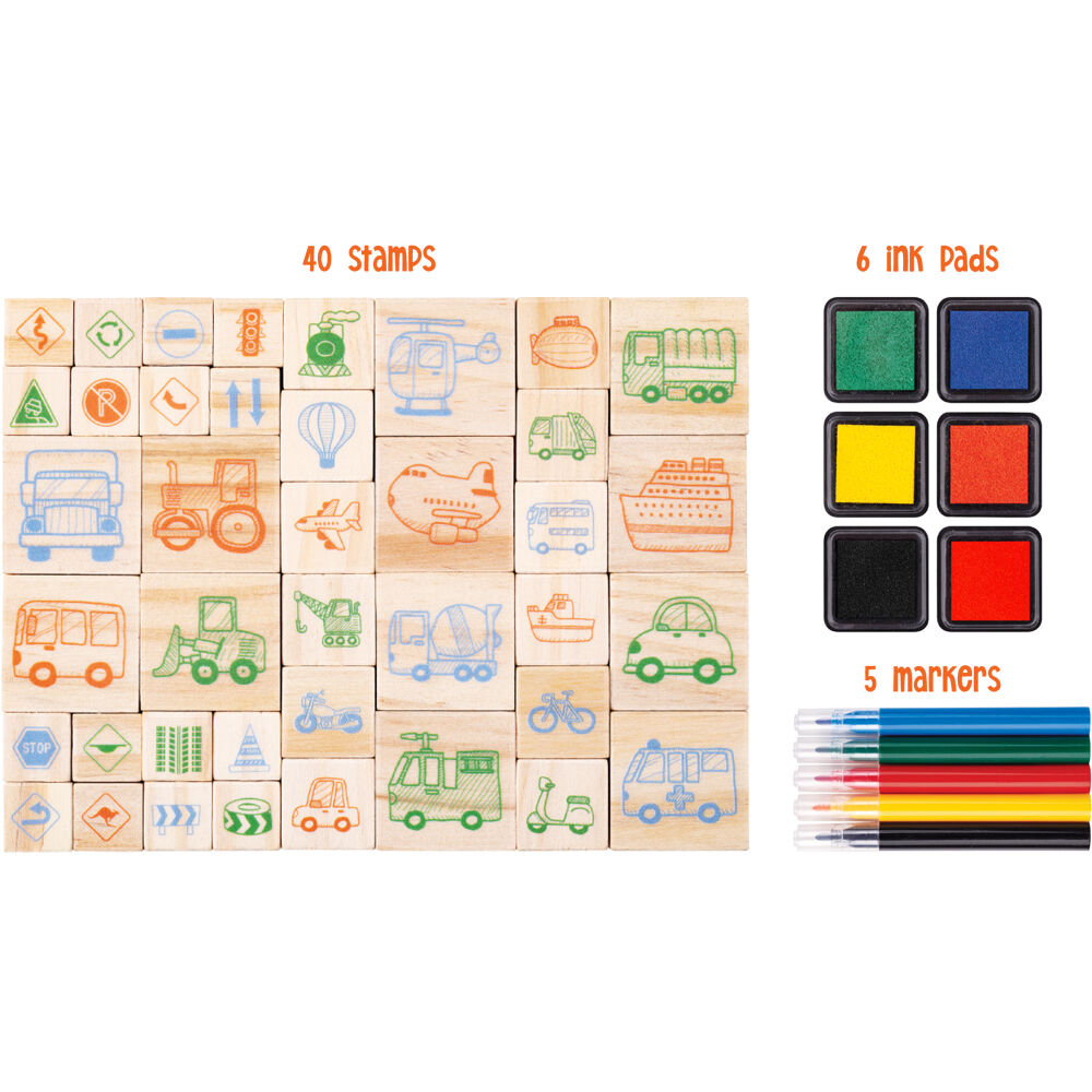 Learning Can Be Fun Wooden Patterned Stamp Set Things That Go! Brown