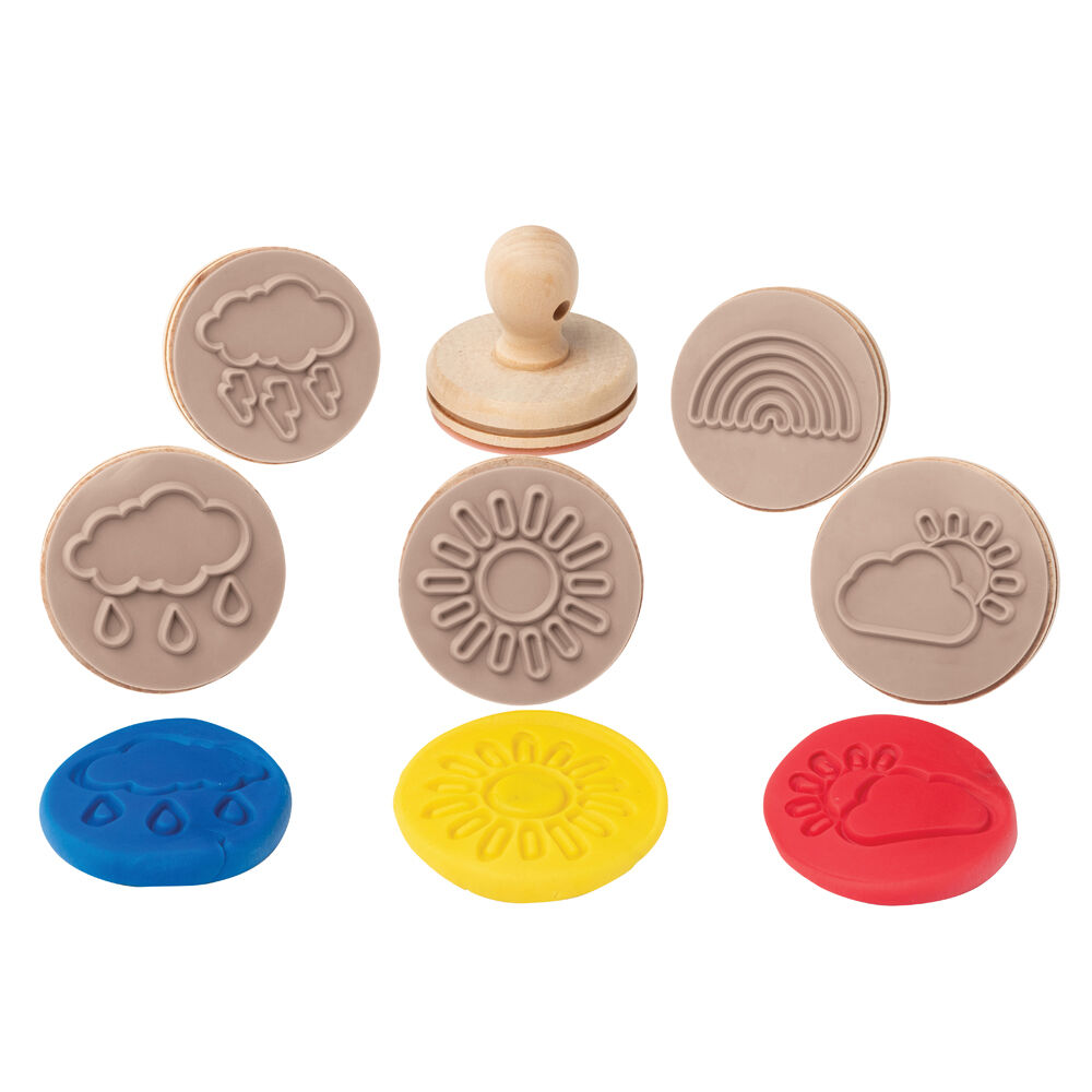 Educational Colours Wooden Dough Patterned Stamps - Weather Brown