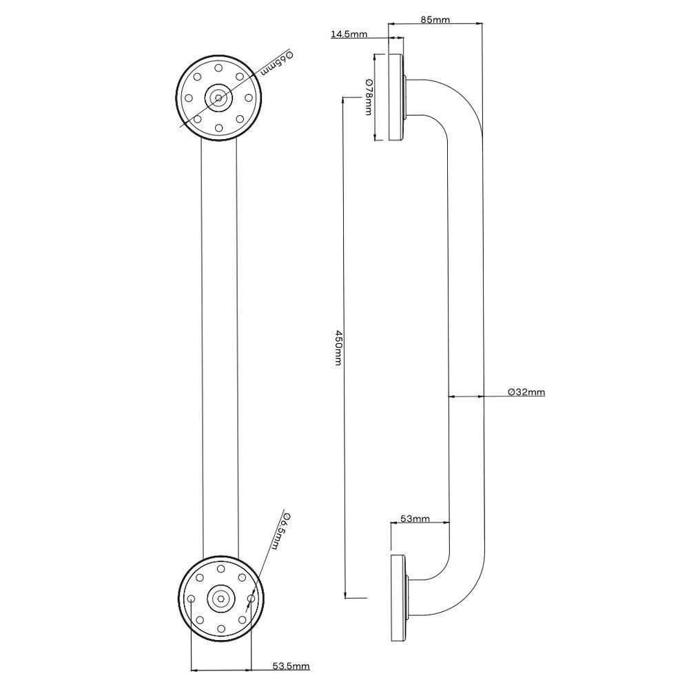 Evekare Concealed Flange Grab Rail 450 x 32mm Stainless Steel  Matte Black