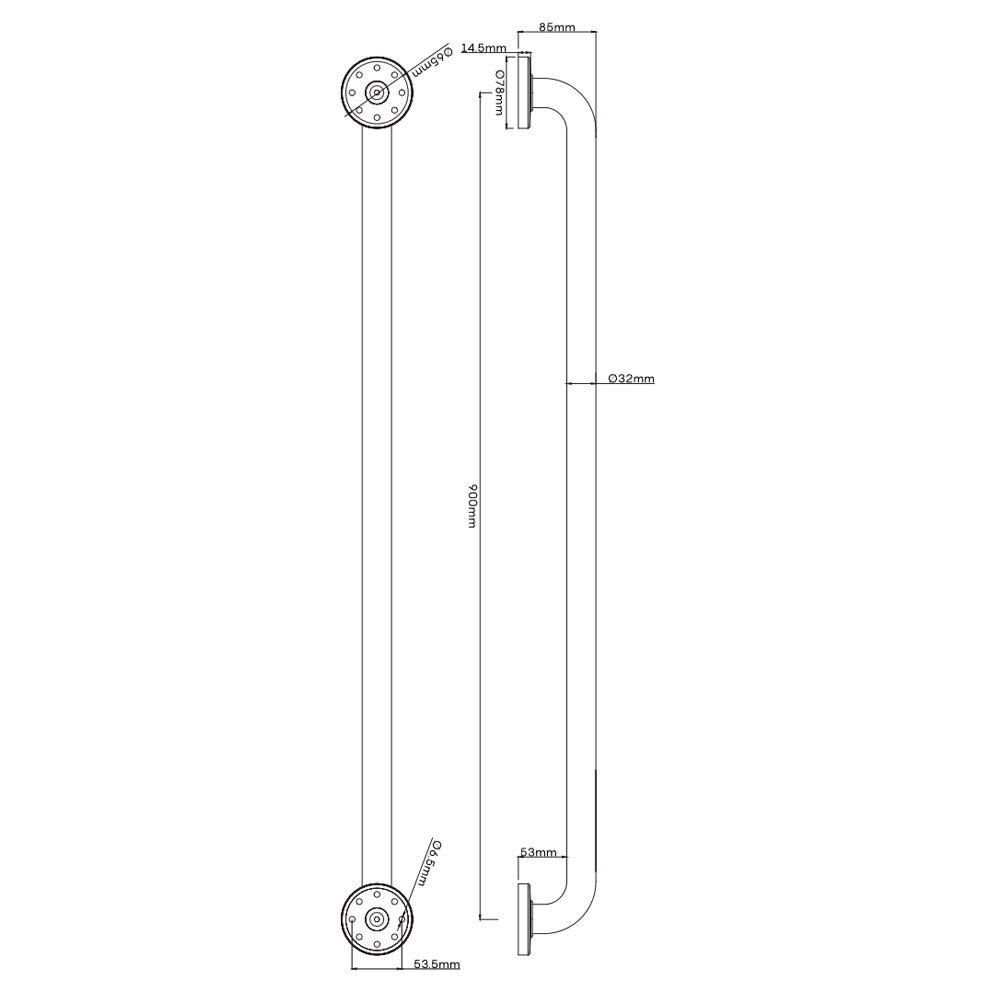 Evekare Concealed Flange Grab Rail 900 x 32mm Stainless Steel