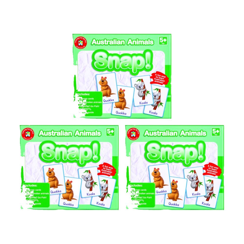 3PK Learning Can Be Fun Australian Animals Snap! 80 Cards Learn Native Kids 5y+