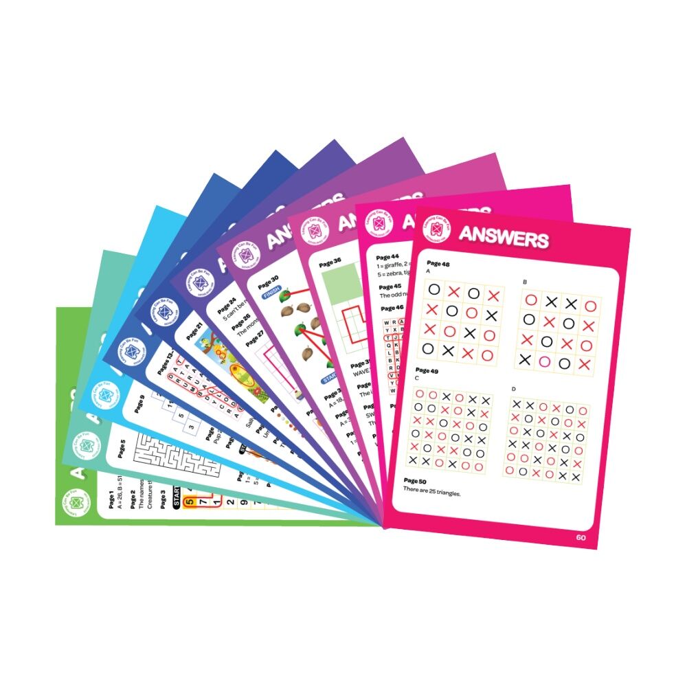 6PK Learning Can Be Fun Brain Teasers Kids Activity Pad 45 Puzzles 5y+ 60 Pages