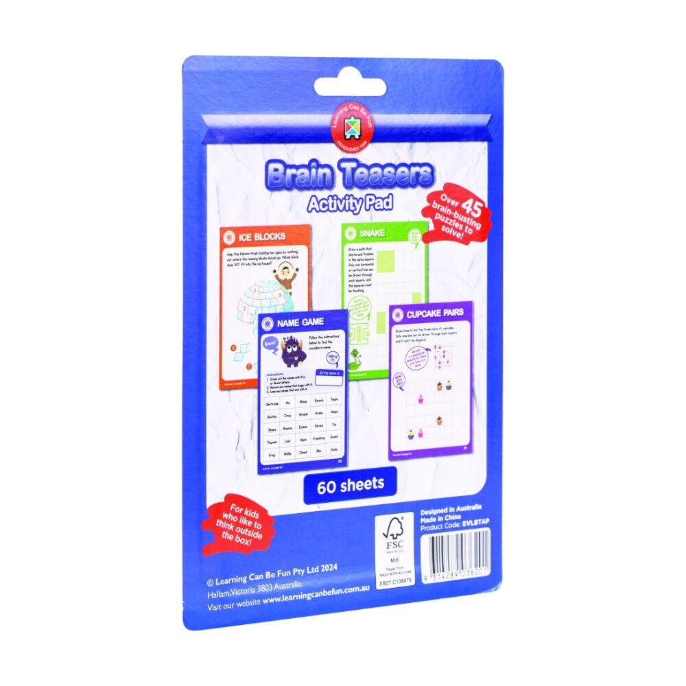 6PK Learning Can Be Fun Brain Teasers Kids Activity Pad 45 Puzzles 5y+ 60 Pages