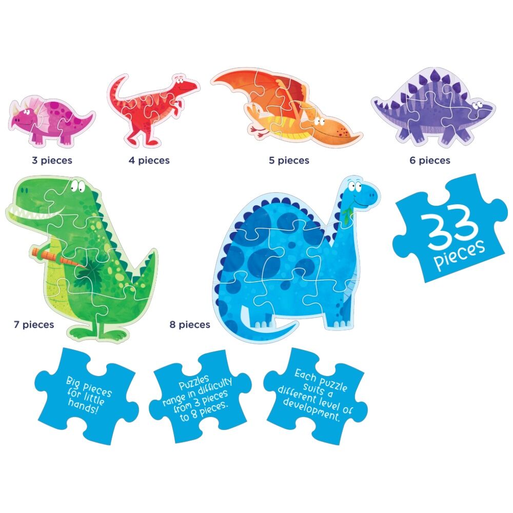 6PK Learning Can Be Fun My First Puzzles Set Dino Friends w/Carry Box 3y+