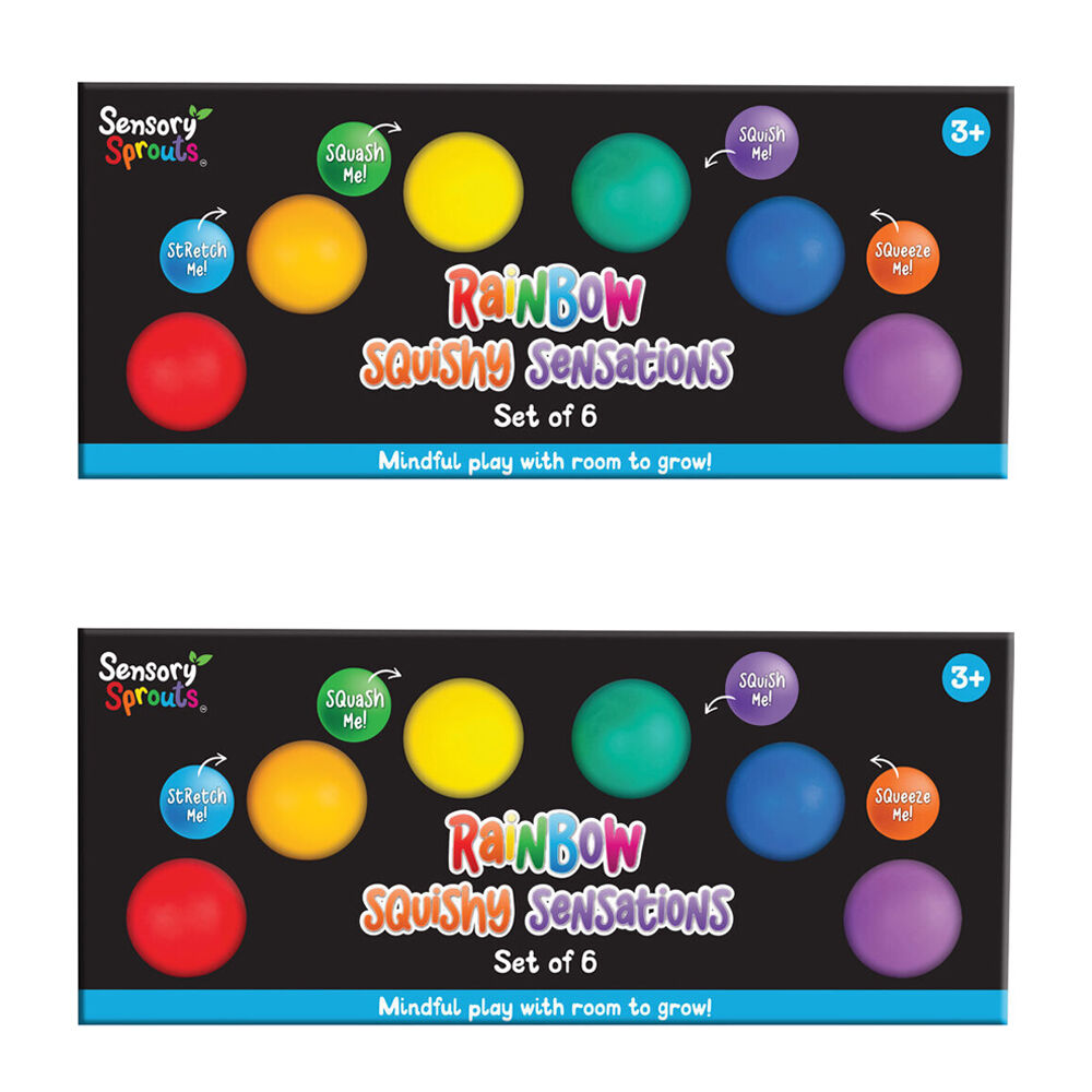 2x 6pc Sensory Sprouts Rainbow Squishy Sensations Set Kids Toy Multicoloured