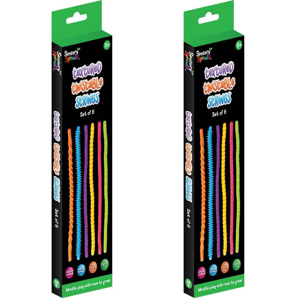 2x 6pc Sensory Sprouts Textured Twistable Strings Set Kids Toy Multicoloured