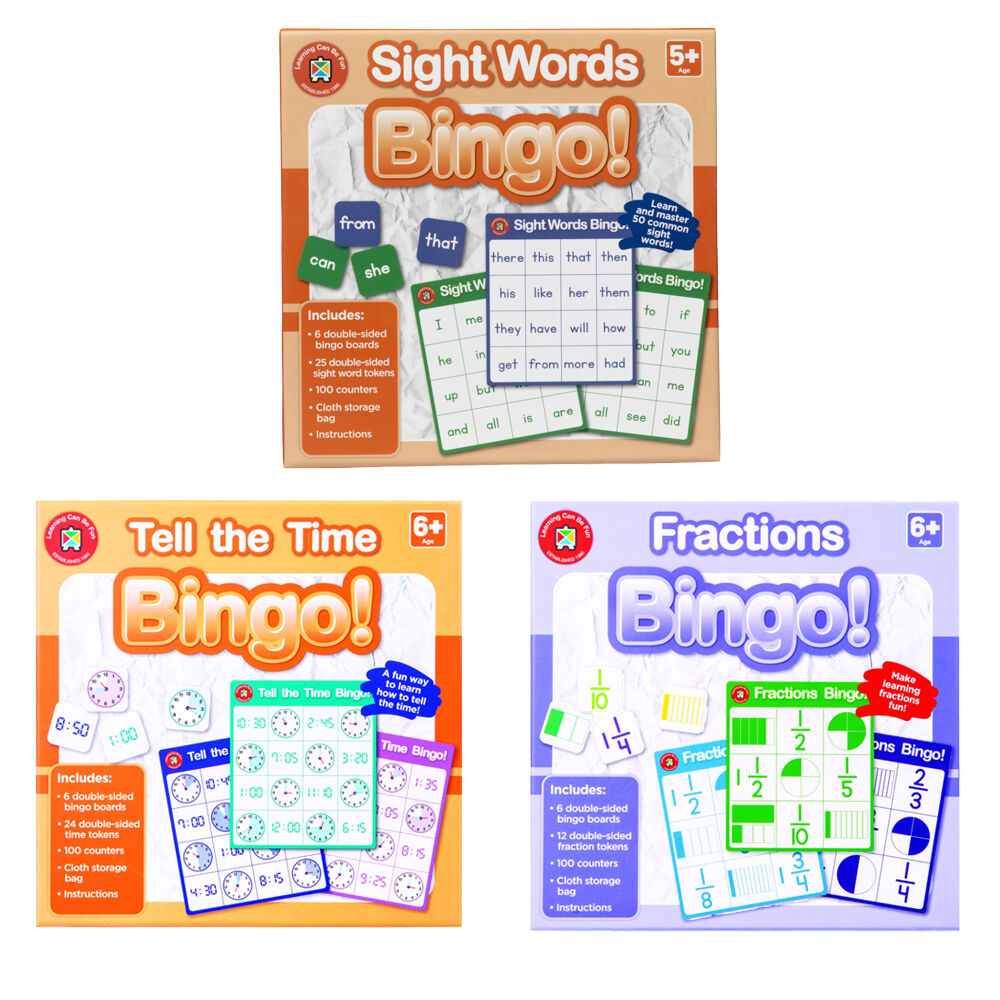Learning Can Be Fun Time/Mathrmatics/Reading Bingo Set Educational Games 6y+