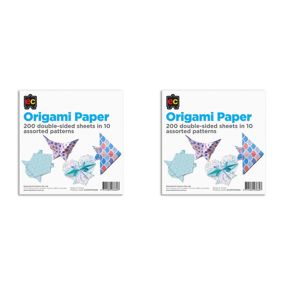 2x 200pc Educational Colours Patterns Origami Paper Pack Multicoloured