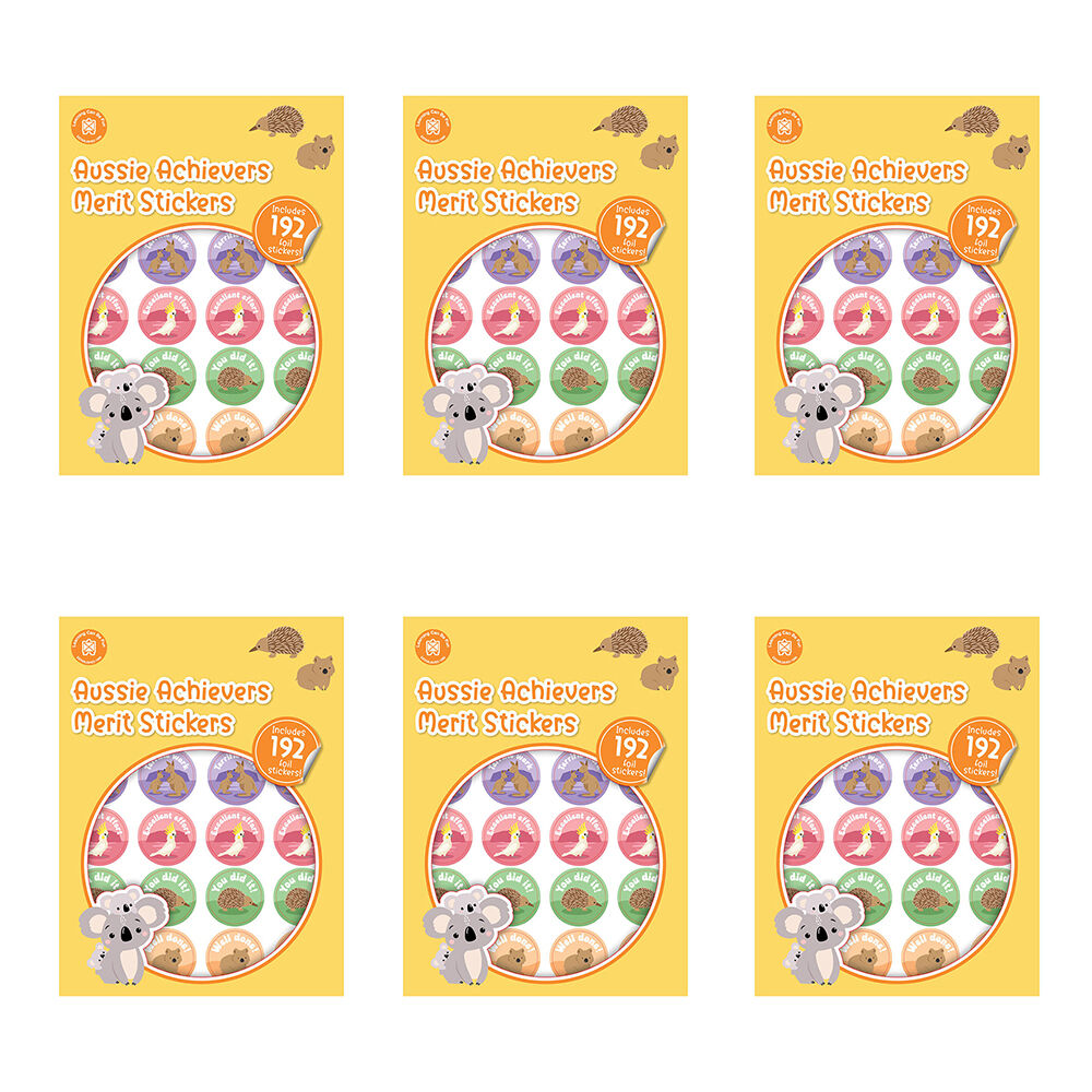 6x 192pc Learning Can Be Fun Aussie Achievers Merit Sticker Book 28mm