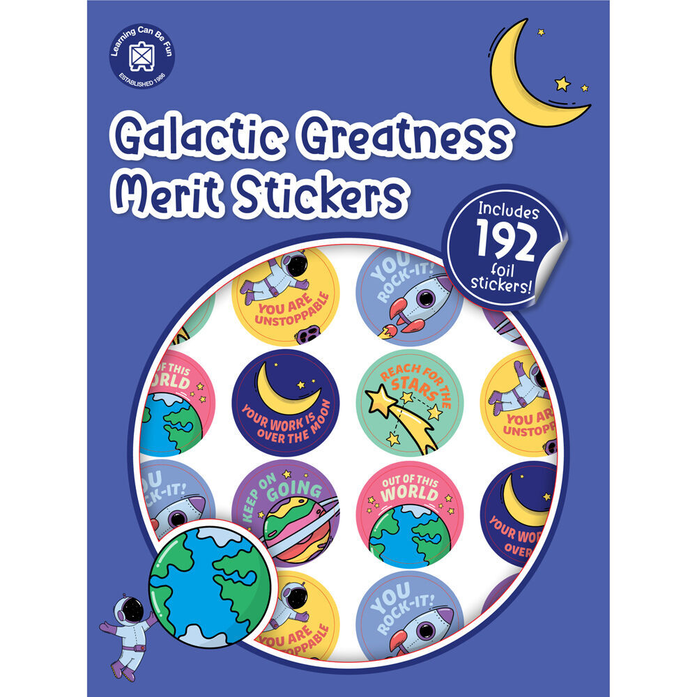 12x 192pc Learning Can Be Fun Galactic Greatness Merit Sticker Book 28mm