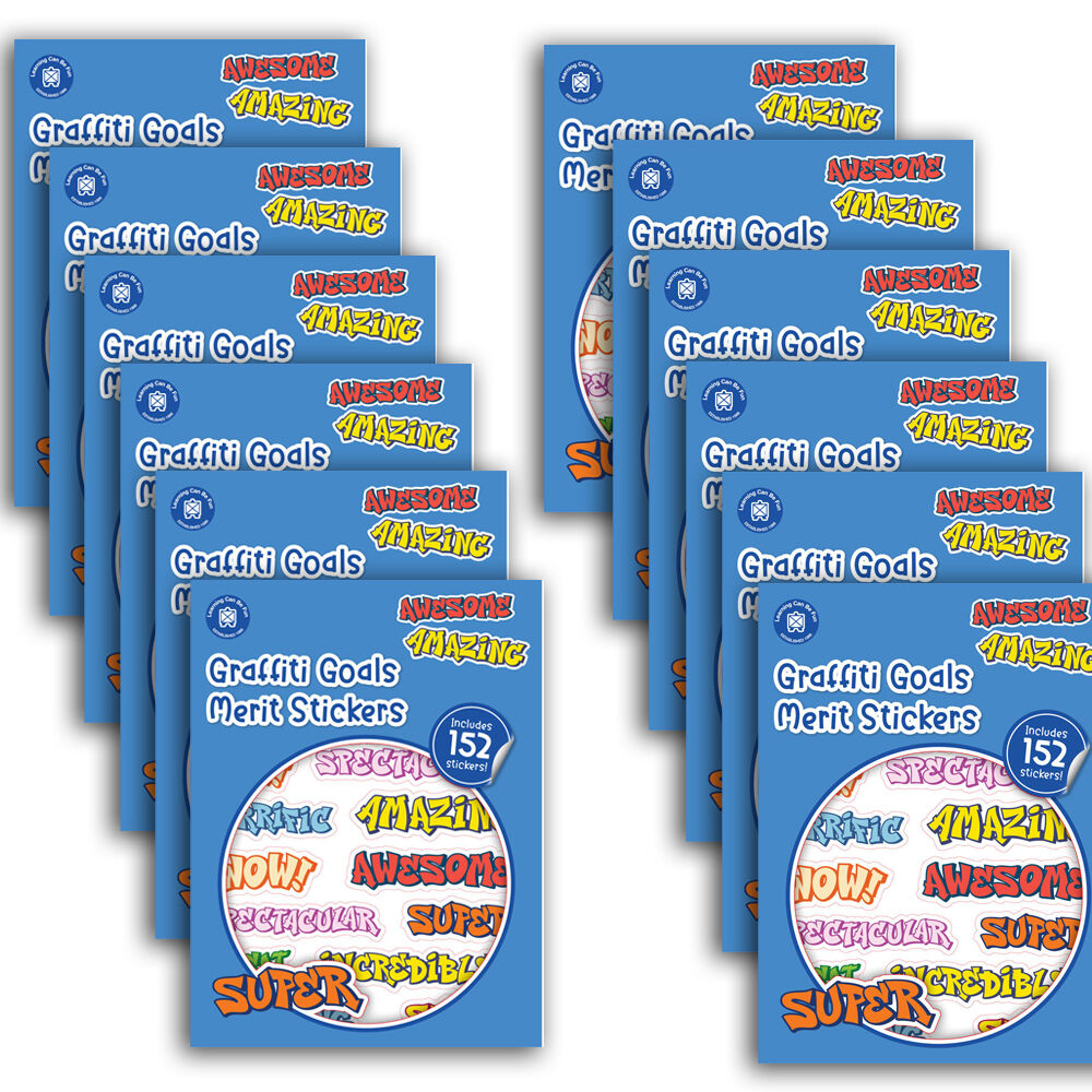 12x 152pc Learning Can Be Fun Graffiti Goals Merit Sticker Book Multicoloured