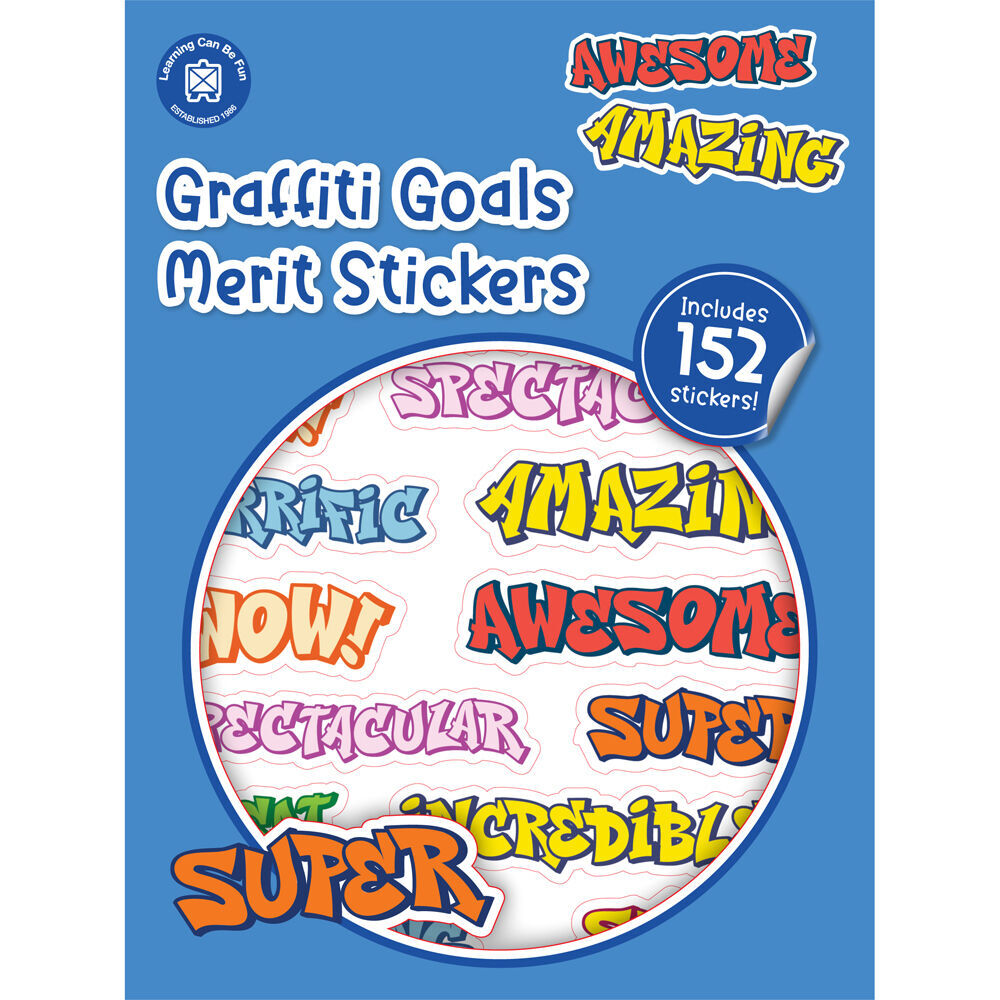 12x 152pc Learning Can Be Fun Graffiti Goals Merit Sticker Book Multicoloured