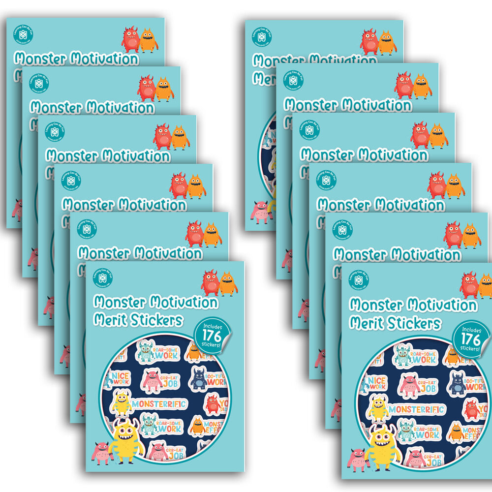 12x 176pc Learning Can Be Fun Monster Motivation Merit Sticker Book Multi