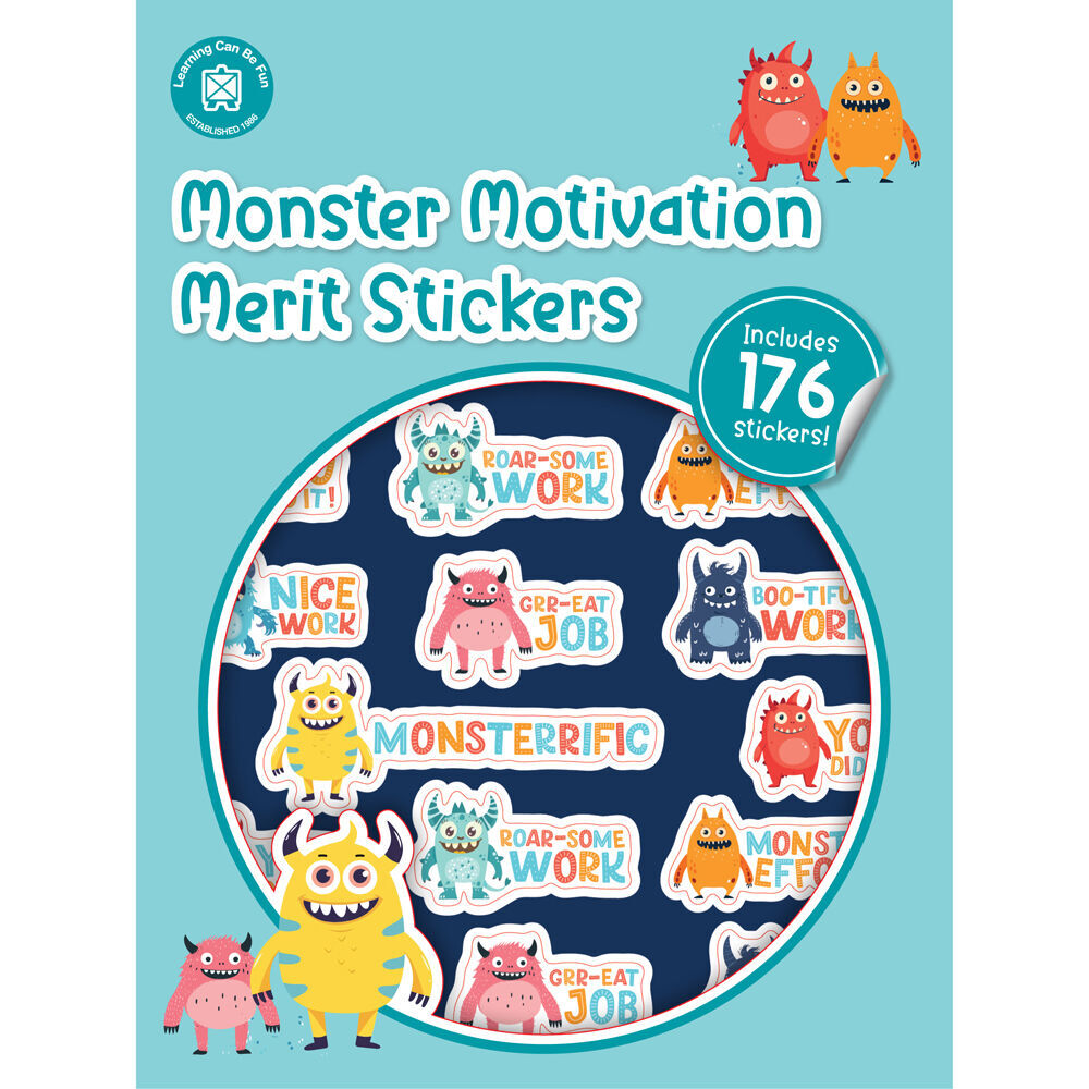 12x 176pc Learning Can Be Fun Monster Motivation Merit Sticker Book Multi
