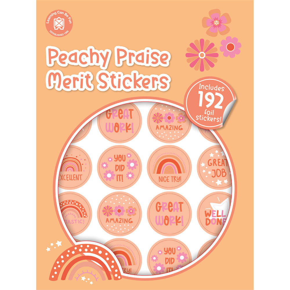 12x 192pc Learning Can Be Fun Peachy Praise Merit Sticker Book 28mm