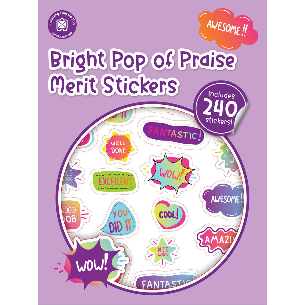 12x 240pc Learning Can Be Fun Pop of Praise Bright Merit Sticker Book Multi