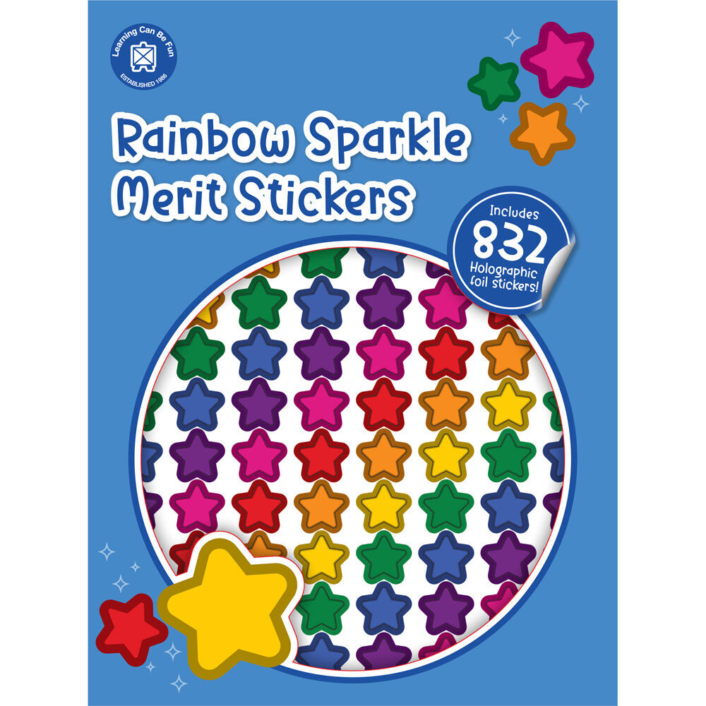 12x 832pc Learning Can Be Fun Rainbow Sparkle Merit Sticker Book Multicoloured