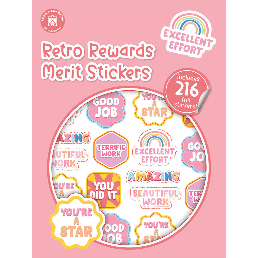 12x 216pc Learning Can Be Fun Retro Rewards Merit Sticker Book Multicoloured