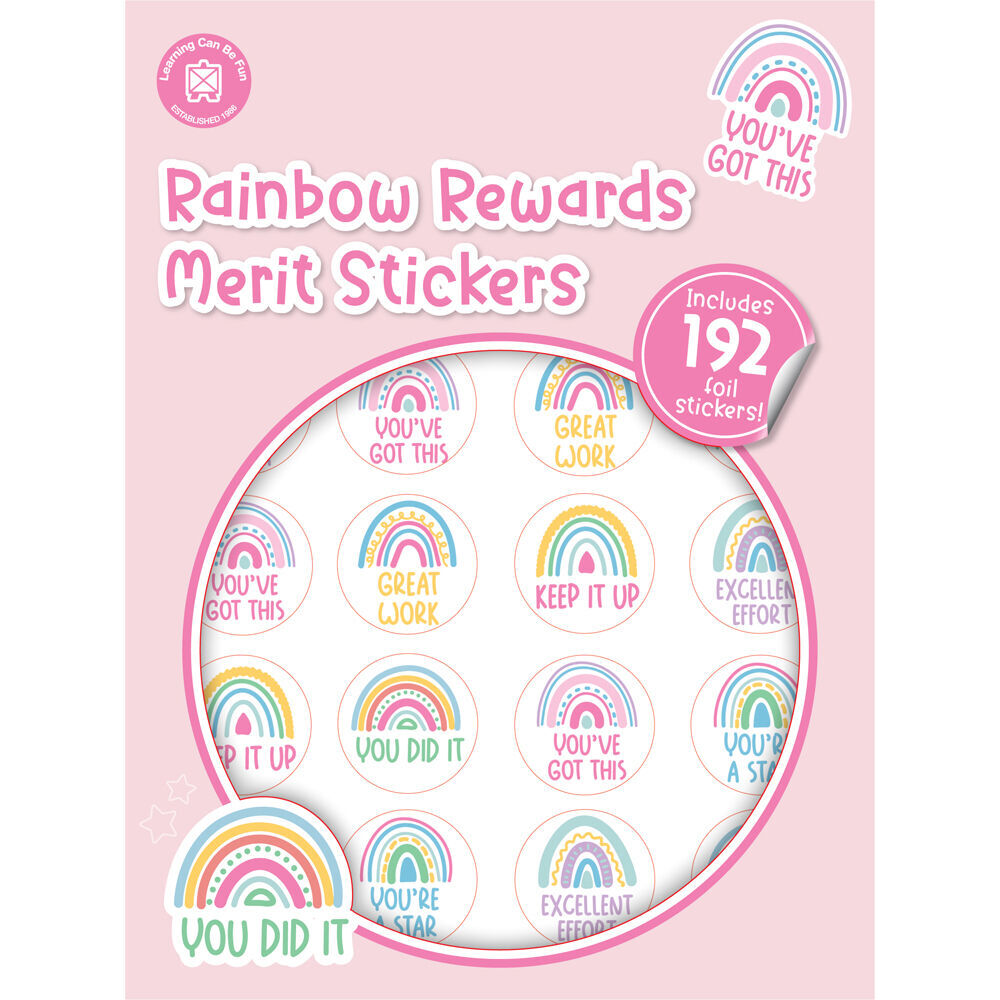 12x 192pc Learning Can Be Fun Rainbow Rewards Merit Sticker Book 28mm