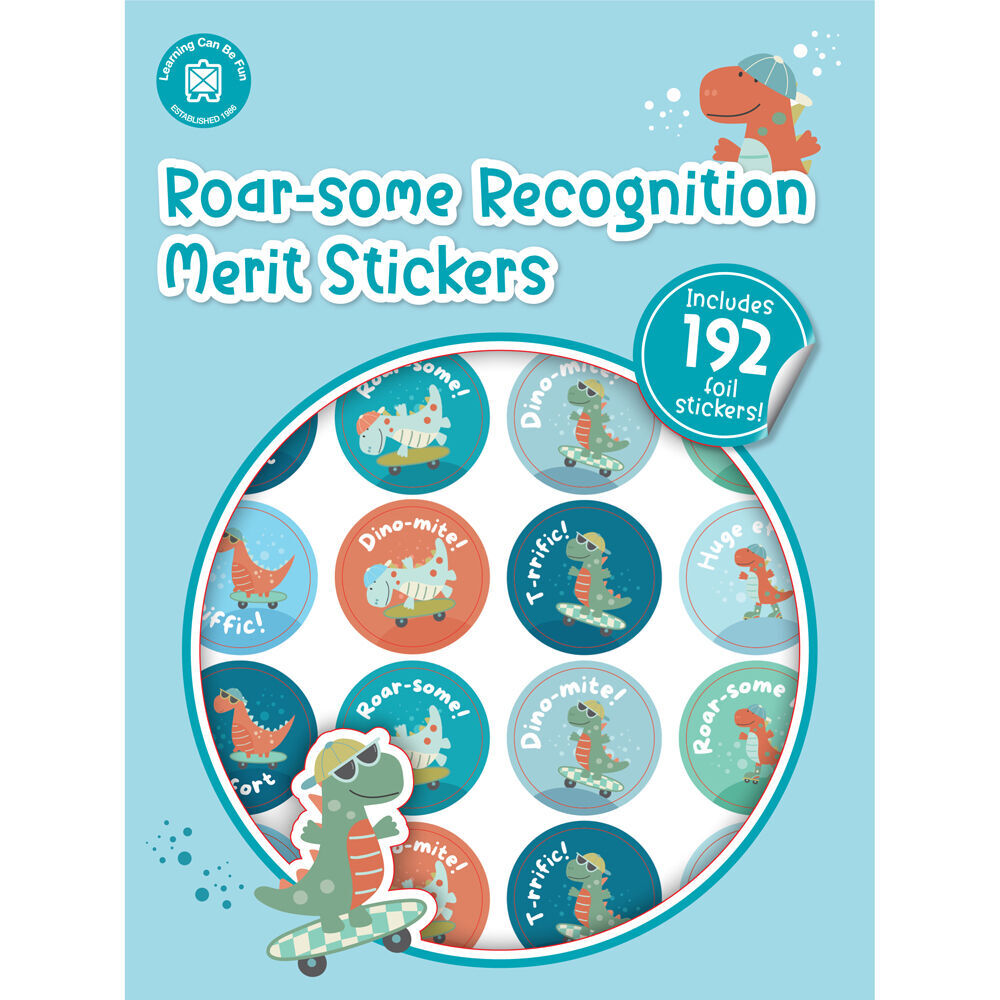 6x 192pc Learning Can Be Fun Roar-some Recognition Merit Sticker Book 28mm