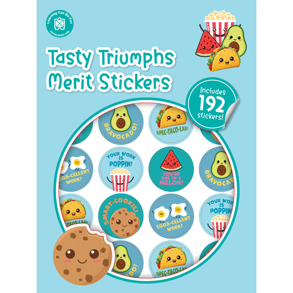 12x 192pc Learning Can Be Fun Tasty Triumphs Merit Sticker Book 28mm