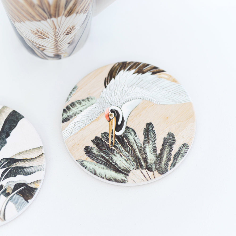 8PK Splosh Exotic Crane 11cm Ceramic Coaster Drink Mat Round