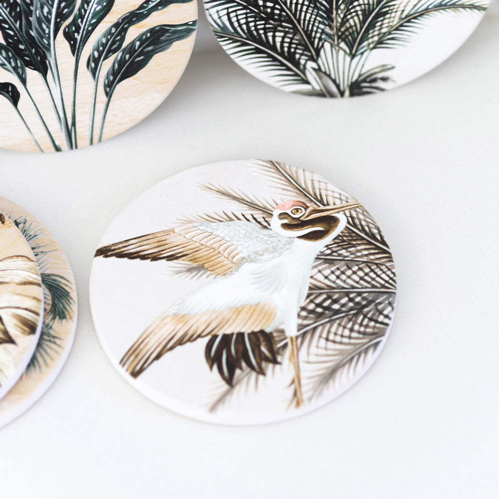 8PK Splosh Exotic Brown Crane 11cm Ceramic Coaster Drink Mat Round