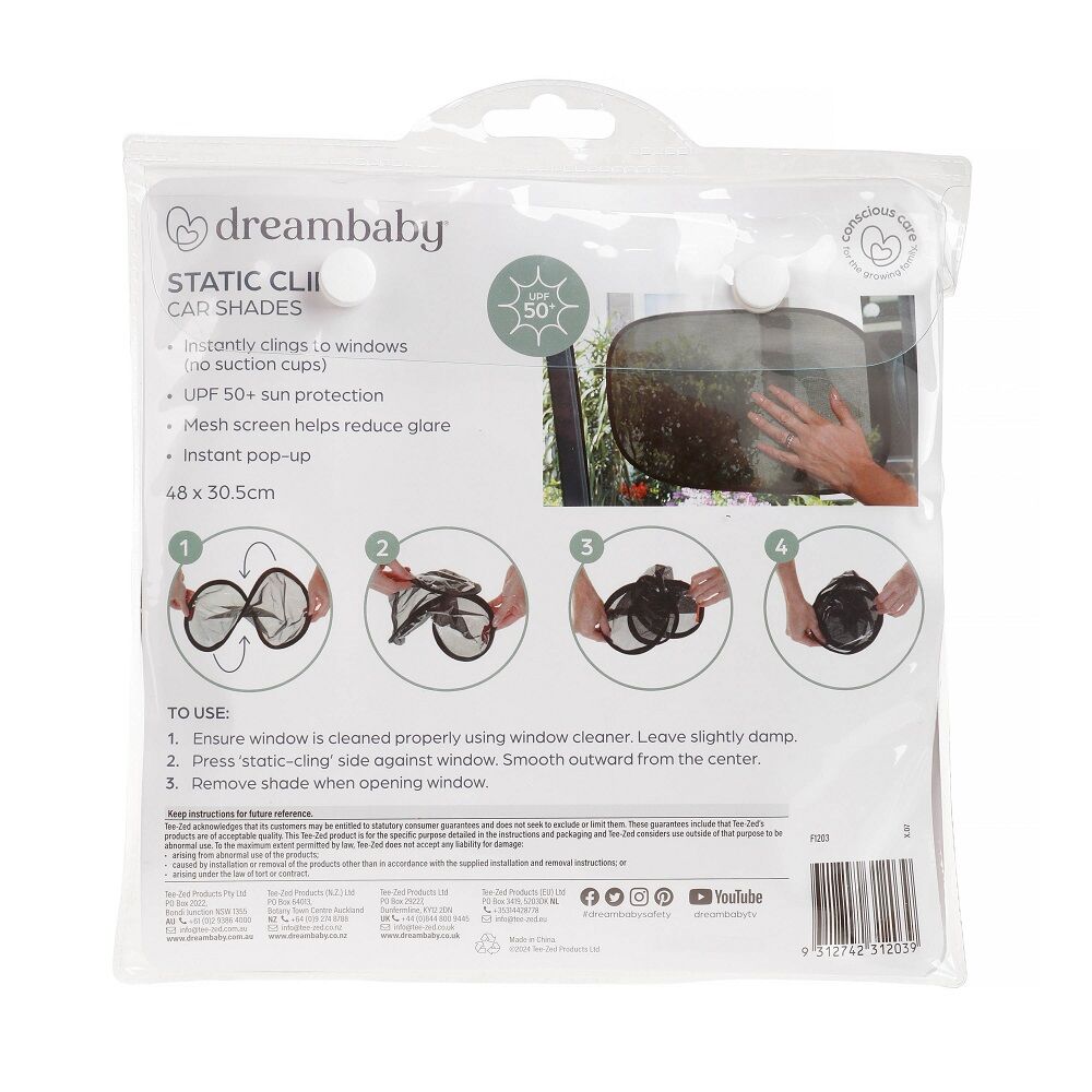 2pc Dreambaby Insta-Cling Car Shades Kids Sun Protection - Black