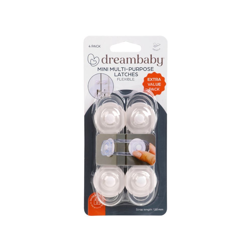 8pc Dreambaby 12cm Mini Multi-Purpose Latches For Cabinets White