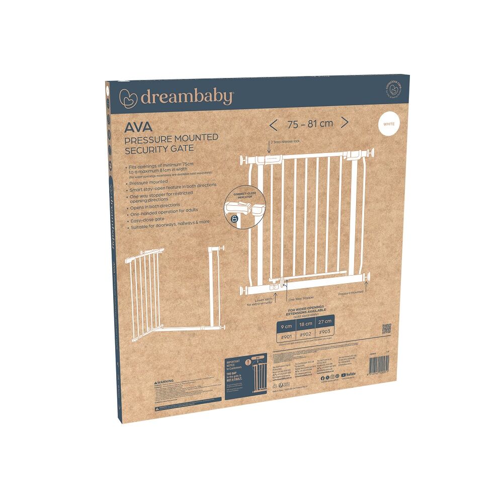 Dreambaby Ava Baby/Child Swing Close Security Gate 76cm - White