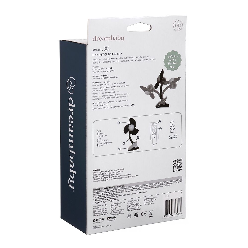 2PK Dreambaby Strollerbuddy Ezy-Fit Clip-On Fan - Black