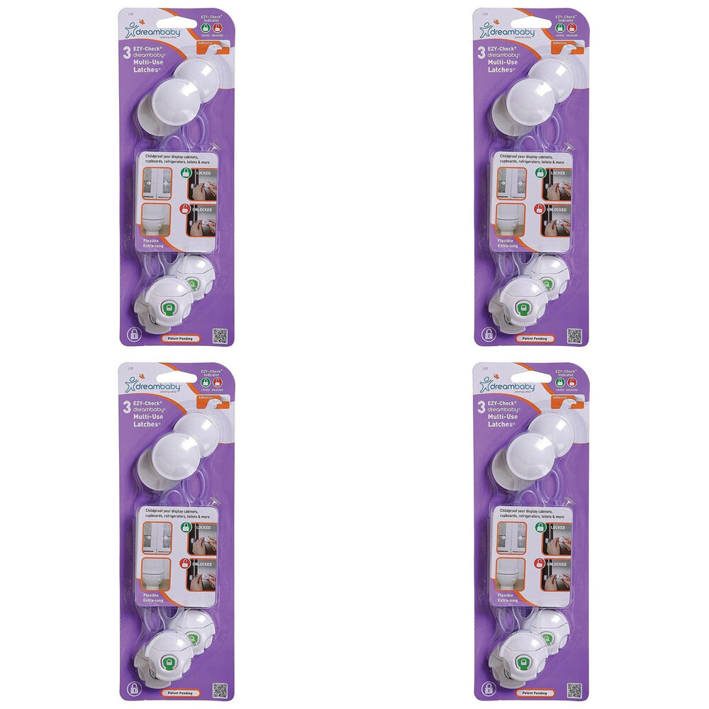 4x 3pc Dreambaby Ezy-Check Multi-Use Latch Safety Lock - White