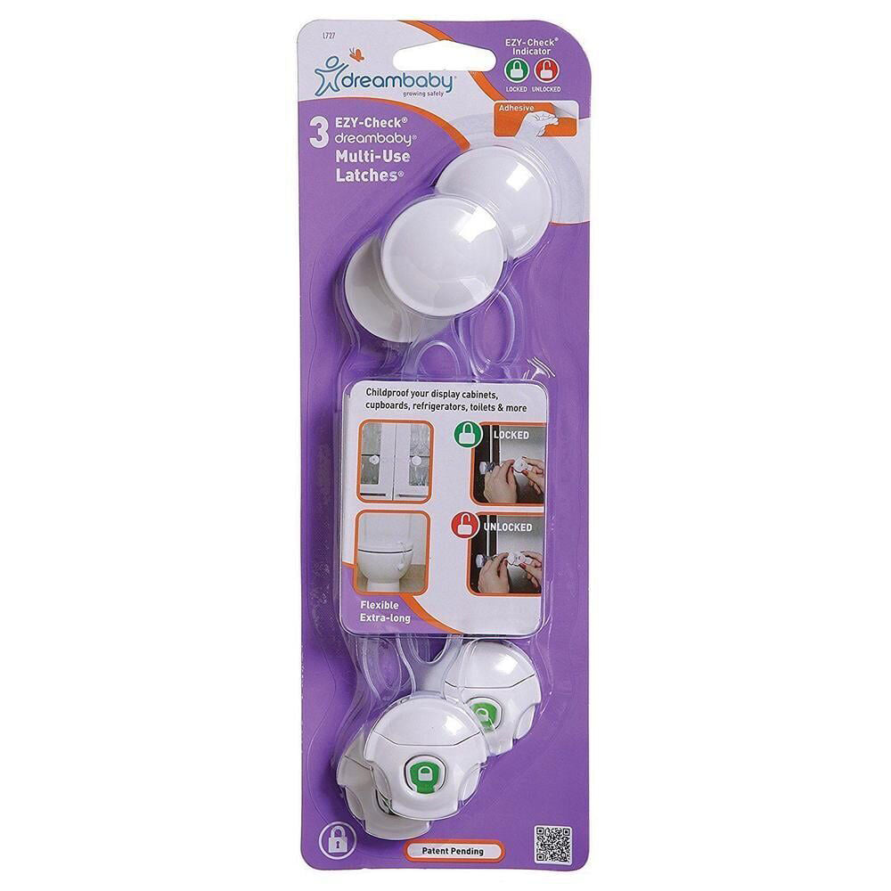 4x 3pc Dreambaby Ezy-Check Multi-Use Latch Safety Lock - White