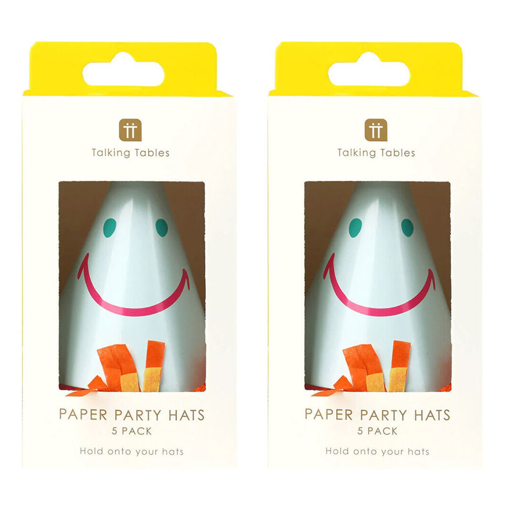 2x 5pc Talking Tables Party Hats Happy/Smiley Face Celebration Decoration