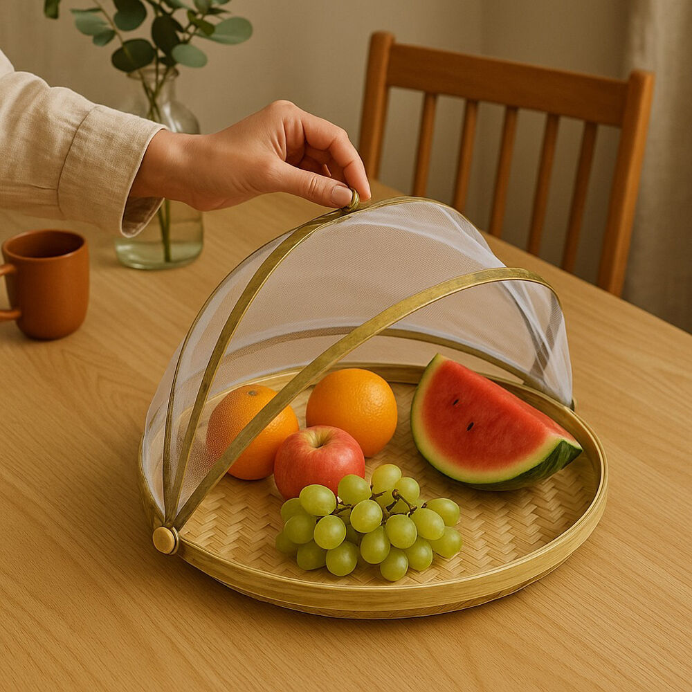 NF Living Mesh & Bamboo Cover 40x20cm Food Wood Tabletop Supplies Collapsible
