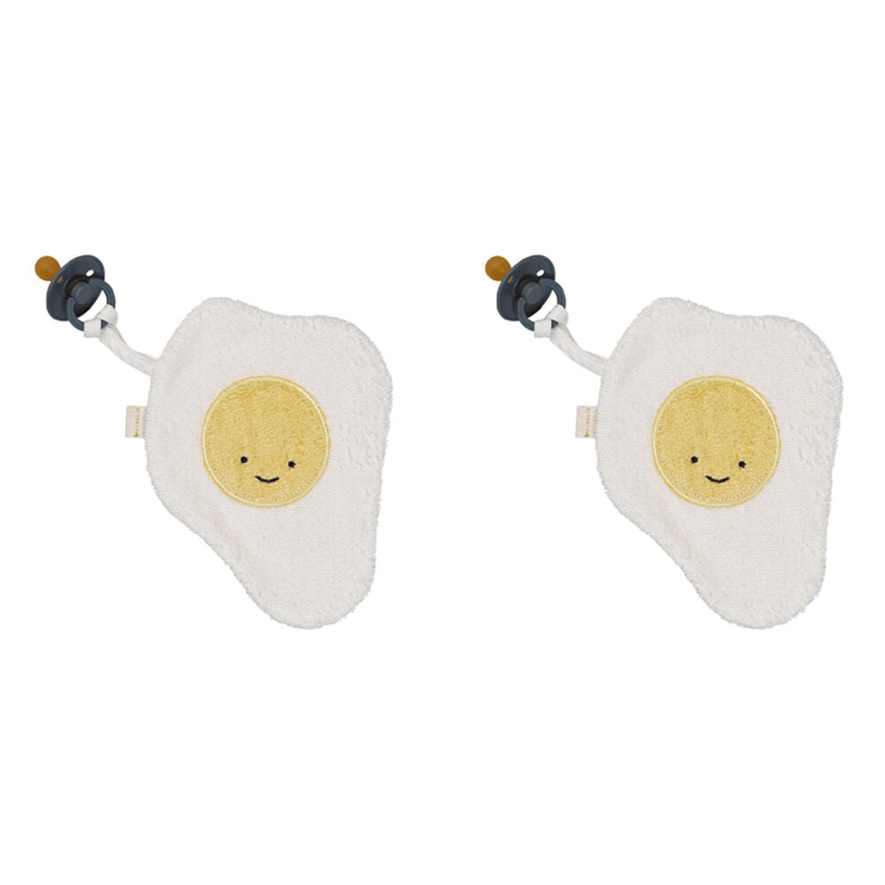 2PK Fabelab Bamboo Cotton Baby Dummy Cuddle w/ Pacificer Fried Egg 19cm White