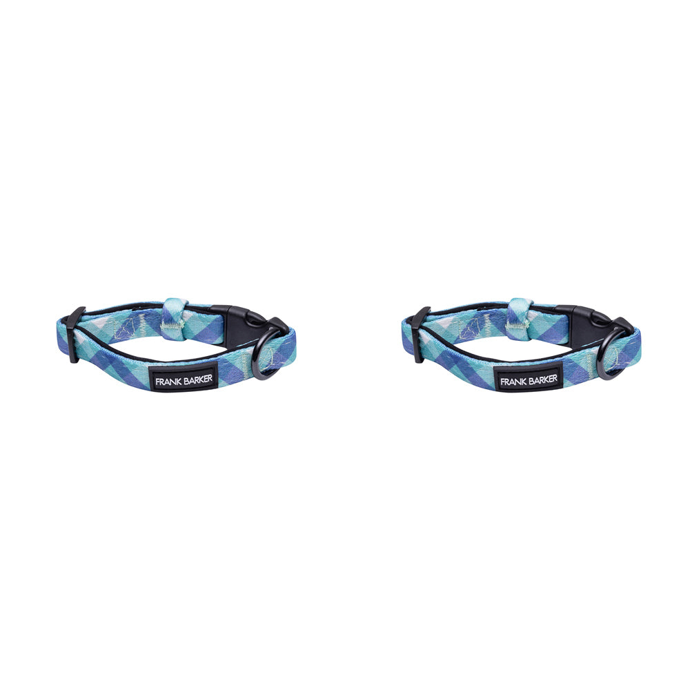 2PK Splosh Frank Barker M Teal Gingham Dog Collar Adjustable 33-55cm