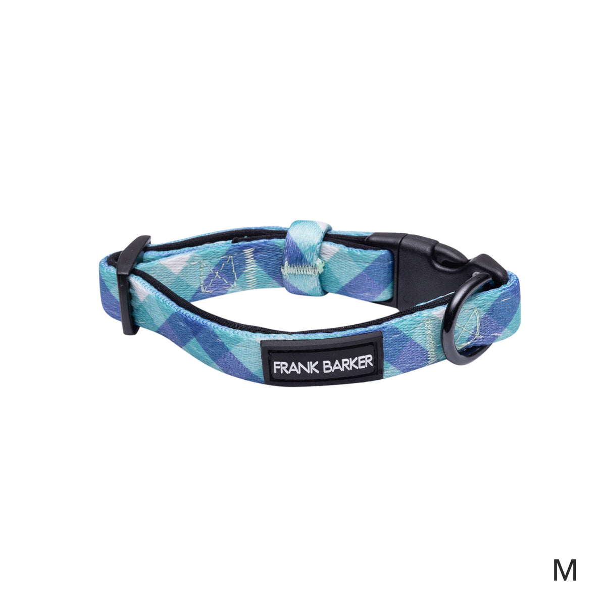 2PK Splosh Frank Barker M Teal Gingham Dog Collar Adjustable 33-55cm