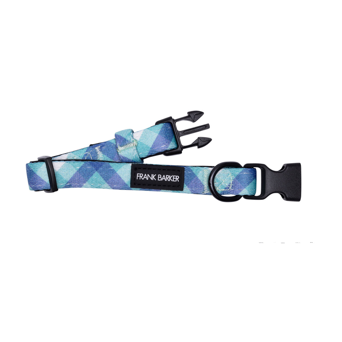 2PK Splosh Frank Barker M Teal Gingham Dog Collar Adjustable 33-55cm